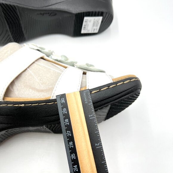 Clarks Womens Size 8.5 Merliah Sheryl White Leather Floral Wedge Sandals Shoes - Picture 14 of 14